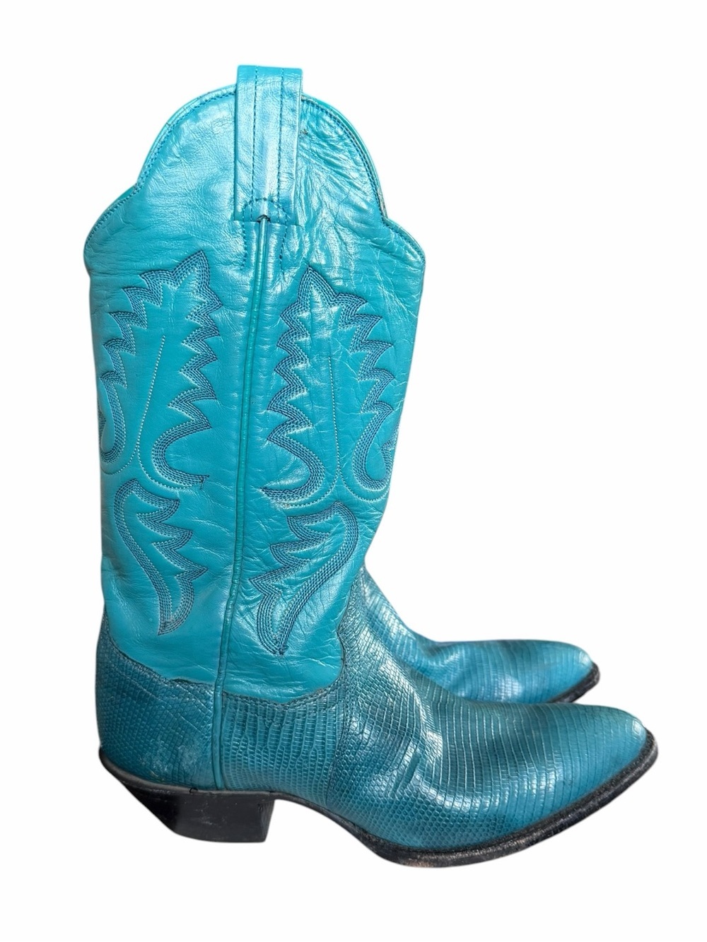 Vintage Panhandle Slim 6 Lizard Skin Turquoise Blue Western Cowboy Boots